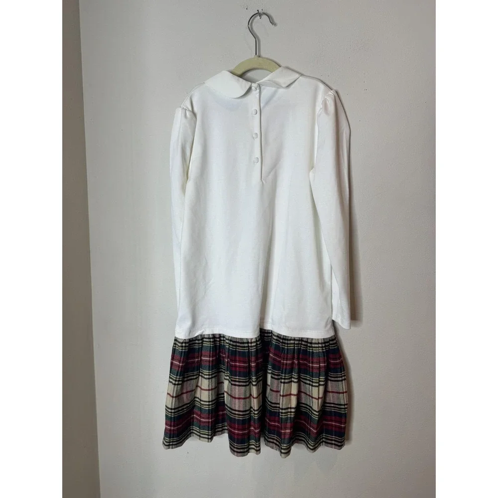 Polo Ralph Lauren Sweater Dress Girls 12-14 White Plaid Long Sleeve Holiday